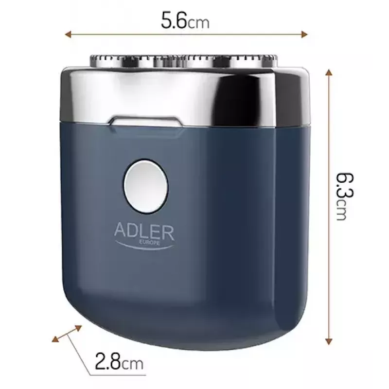 Máquina de barbear rotativa Adler AD 2937, 2 cabeças rotativas, bateria de iões de lítio recarregável 250 mAh, lavável, sem fios, azul