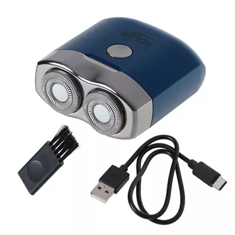 Máquina de barbear rotativa Adler AD 2937, 2 cabeças rotativas, bateria de iões de lítio recarregável 250 mAh, lavável, sem fios, azul