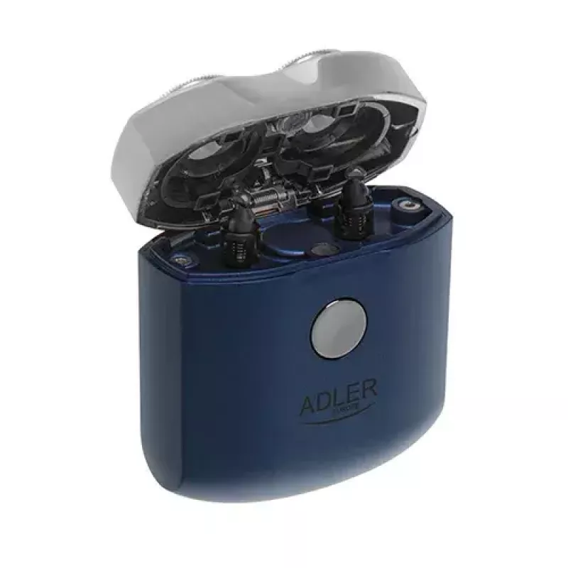 Máquina de barbear rotativa Adler AD 2937, 2 cabeças rotativas, bateria de iões de lítio recarregável 250 mAh, lavável, sem fios, azul