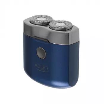 Máquina de barbear rotativa Adler AD 2937, 2 cabeças rotativas, bateria de iões de lítio recarregável 250 mAh, lavável, sem fios, azul