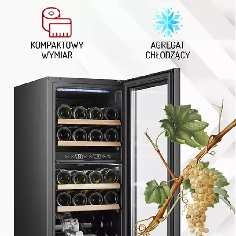 Garrafa térmica elétrica para vinho Adler AD 8080, instalação livre preta, 24 garrafas, 2 zonas, 60 L, controlo tátil