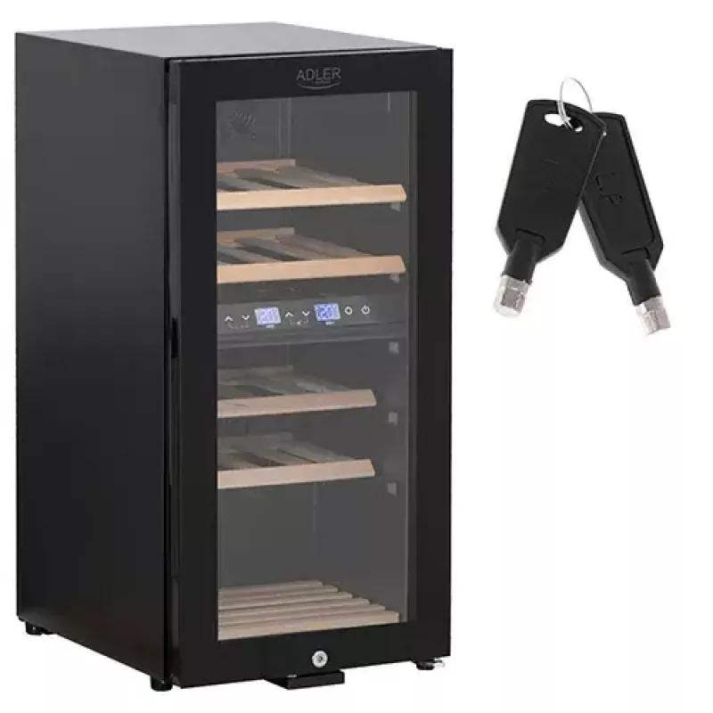 Garrafa térmica elétrica para vinho Adler AD 8080, instalação livre preta, 24 garrafas, 2 zonas, 60 L, controlo tátil