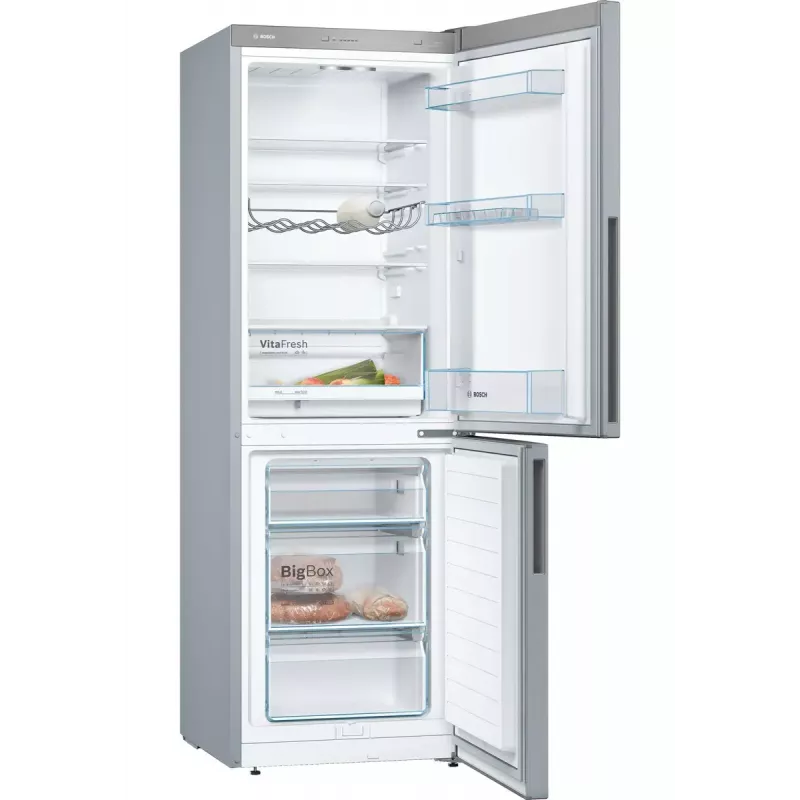 Combinado frigorífico-congelador Bosch Serie 4 KGV33VLEA — independente, aço inoxidável, 289 l de volume total (195 l de refrigeração / 94 l de congelação), classe E, 176 cm