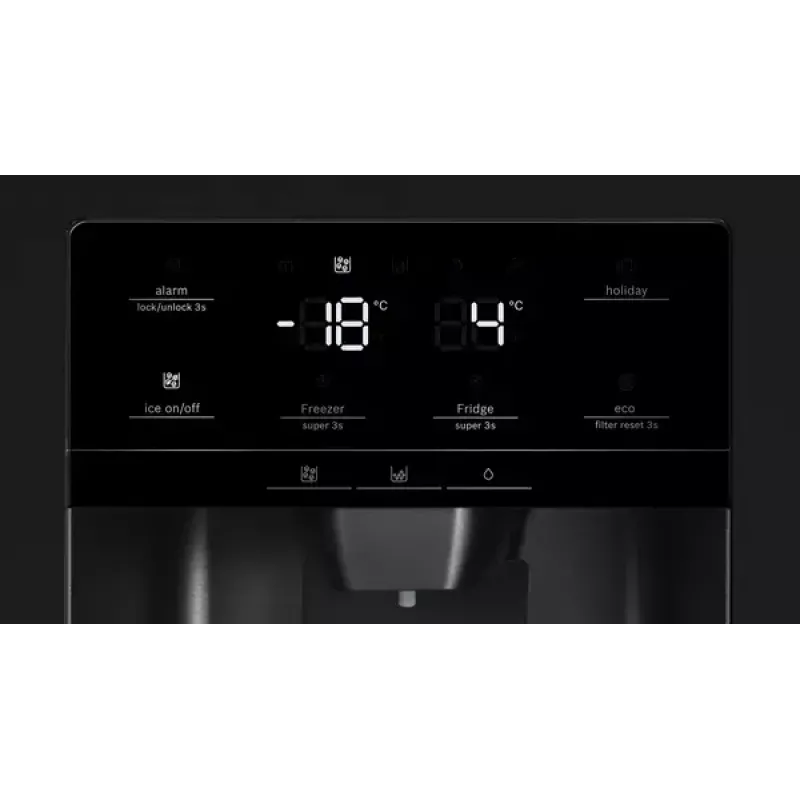 Frigorífico side-by-side Bosch Serie 6 KAD93ABEP, 562 l de volume total, compartimento de refrigeração 371 l, compartimento de congelação 191 l, NoFrost, máquina de gelo, preto