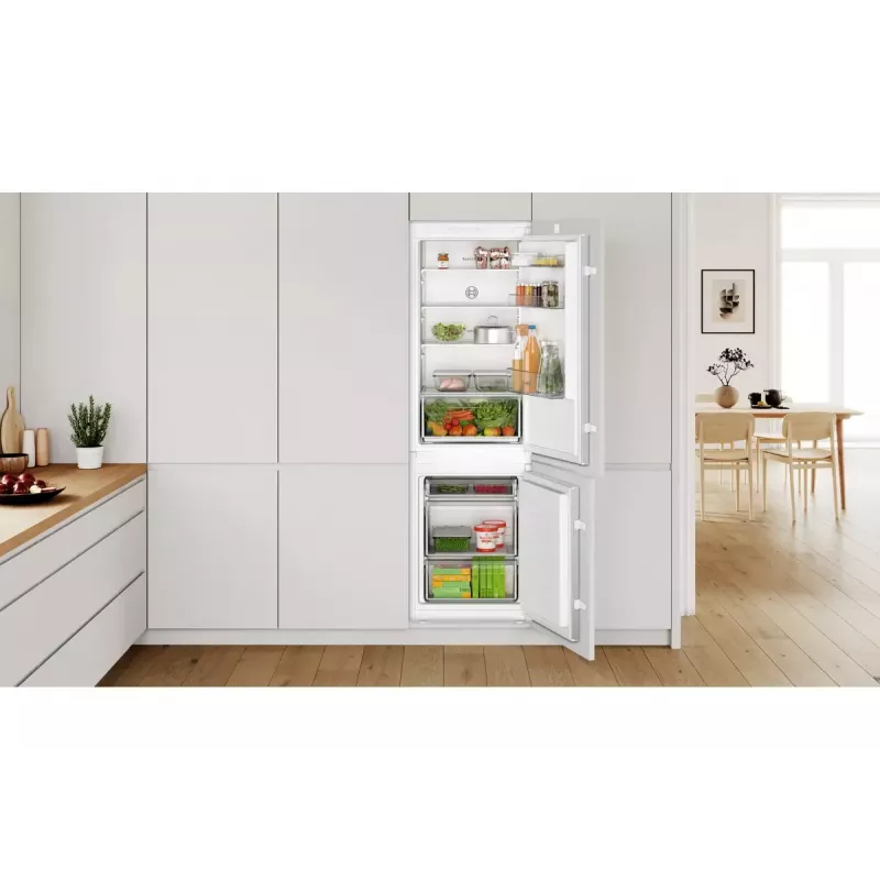 Combinado frigorífico-congelador de encastrar Bosch Serie 2 KIV86NSE0 — 267 l, congelador em baixo, branco, 177,2×54,1×54,8 cm, classe de eficiência energética E