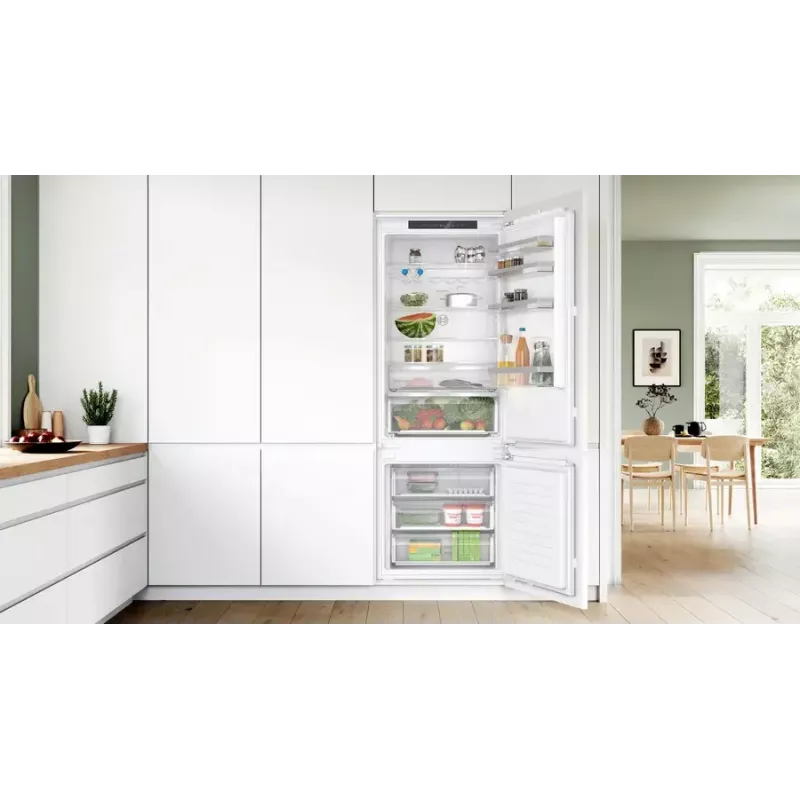 Combinado frigorífico-congelador de encastrar Bosch Serie 4 KBN96VFE0, 383 l total, refrigeração 285 l / congelação 98 l, congelador em baixo, porta reversível, branco