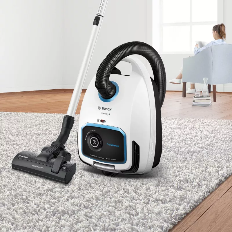 Aspirador de pó com saco Bosch Serie 6 BGB6SIL1 — 700 W, saco de 4 l, HEPA 13, raio de ação de 12 m, branco