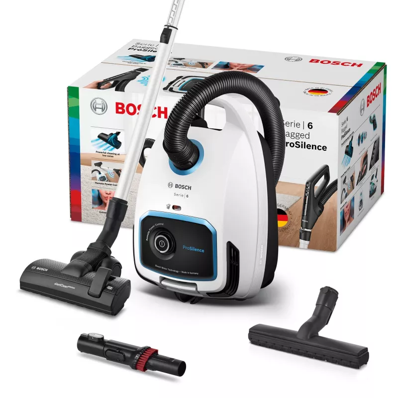 Aspirador de pó com saco Bosch Serie 6 BGB6SIL1 — 700 W, saco de 4 l, HEPA 13, raio de ação de 12 m, branco