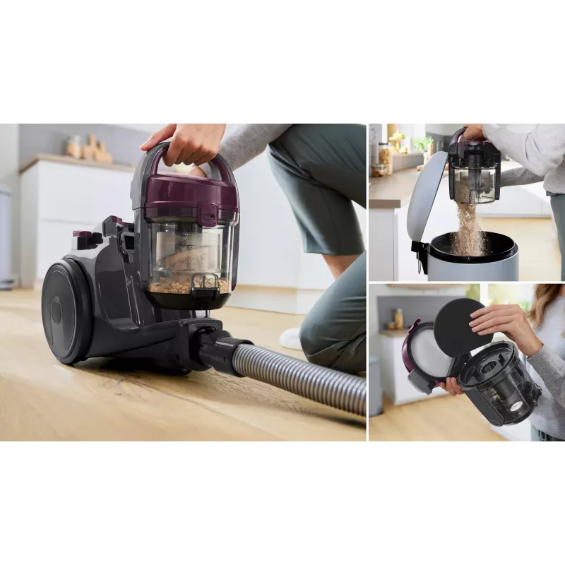 Aspirador de pó com saco Bosch BGC05AAA1 — 700 W, 1,5 l sem saco, HEPA 12, tubo telescópico em aço inoxidável, raio de ação de 9 m, cinzento