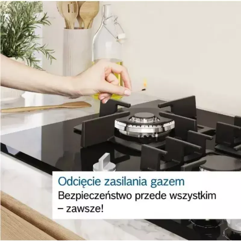 Placa de gás de encastrar Bosch PCH6A5I90 — 60 cm, aço inoxidável, 4 zonas de gás + 1 wok, Flame Select, grelhas de ferro fundido
