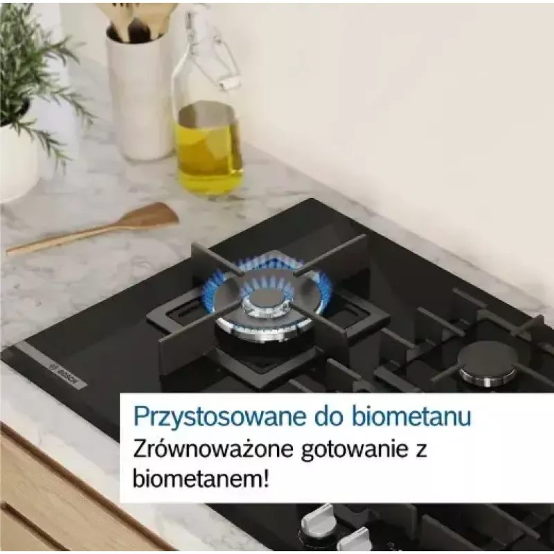 Placa de gás de encastrar Bosch PCH6A5I90 — 60 cm, aço inoxidável, 4 zonas de gás + 1 wok, Flame Select, grelhas de ferro fundido