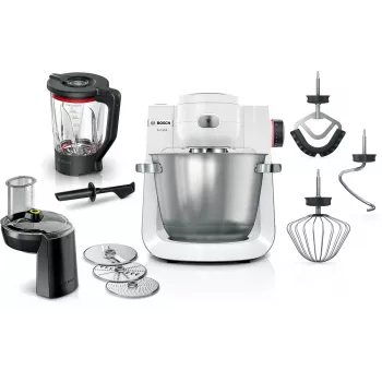 Bosch Serie 6 MUMS6EW22 robô de cozinha, 1600 W, conjunto de pastelaria, acessório liquidificador, branco/aço inoxidável