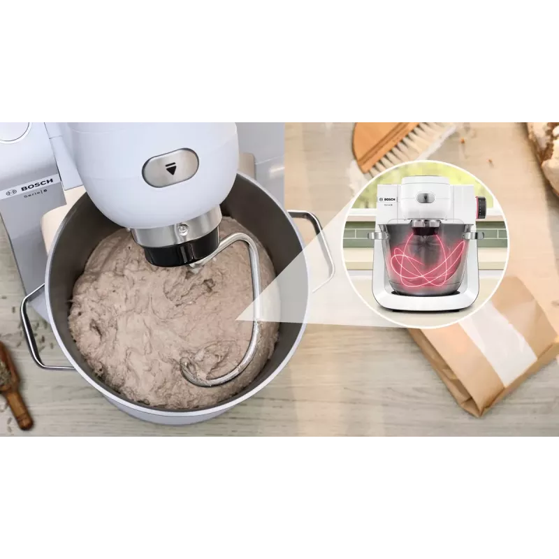 Bosch Serie 6 MUMS6EW22 robô de cozinha, 1600 W, conjunto de pastelaria, acessório liquidificador, branco/aço inoxidável