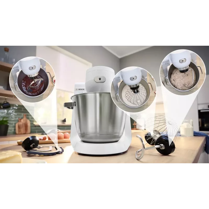Bosch Serie 6 MUMS6EW22 robô de cozinha, 1600 W, conjunto de pastelaria, acessório liquidificador, branco/aço inoxidável