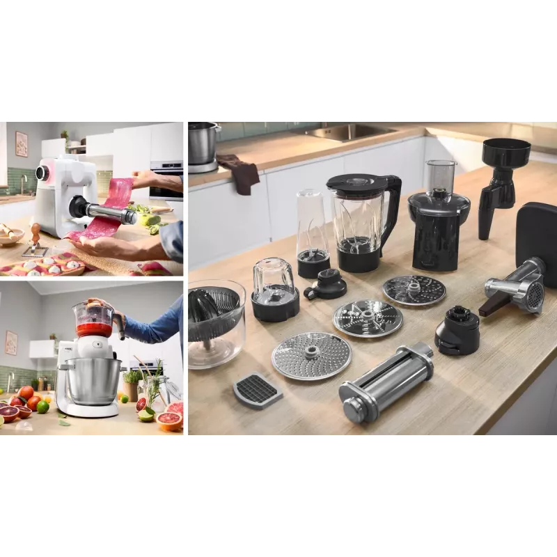 Bosch Serie 6 MUMS6EW22 robô de cozinha, 1600 W, conjunto de pastelaria, acessório liquidificador, branco/aço inoxidável