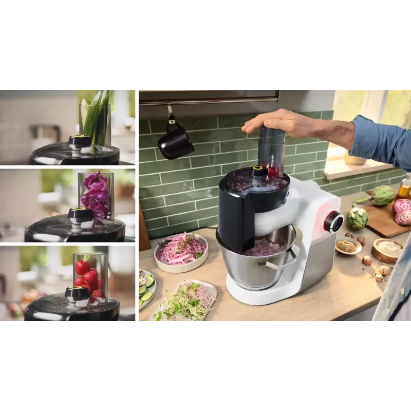 Bosch Serie 6 MUMS6EW22 robô de cozinha, 1600 W, conjunto de pastelaria, acessório liquidificador, branco/aço inoxidável