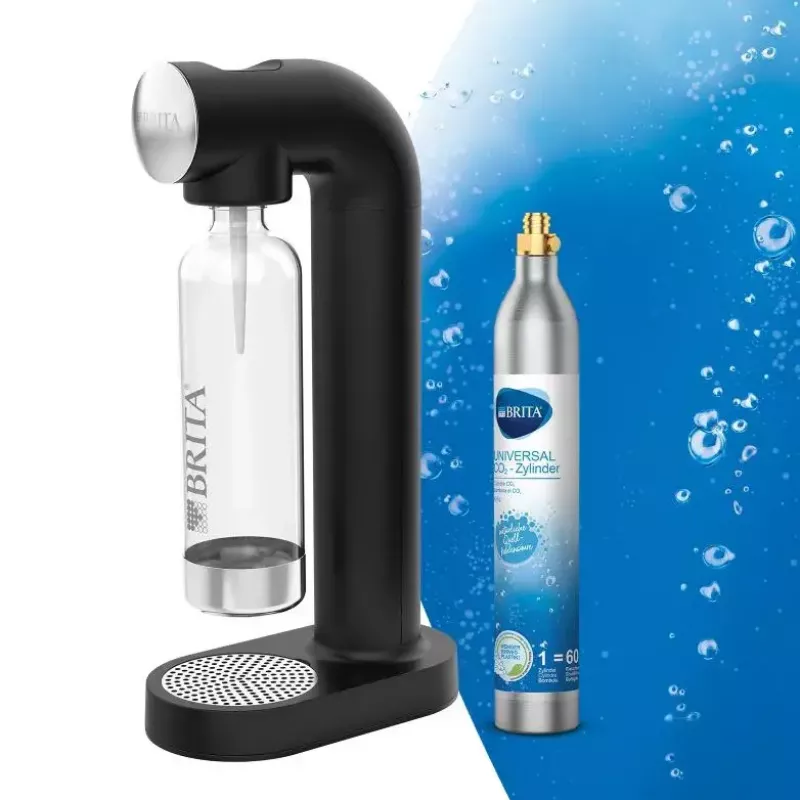 Máquina de gaseificar BRITA sodaONE preta prateada — gaseificador, capacidade de 60 L, sem BPA, 450×129×240 mm