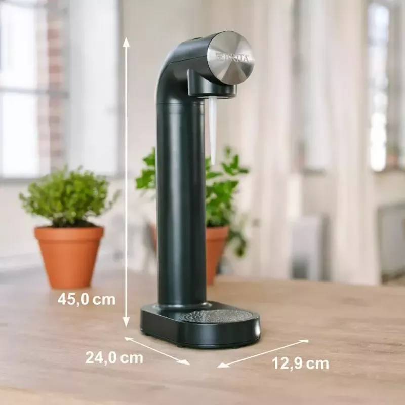 Máquina de gaseificar BRITA sodaONE preta prateada — gaseificador, capacidade de 60 L, sem BPA, 450×129×240 mm