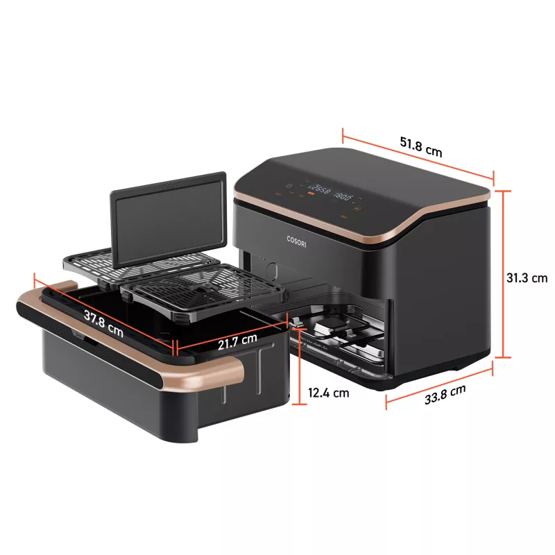 Cosori Dual Blaze Twinfry Chef Edition Fritadeira de ar quente dupla 10 L de instalação livre 2800 W cinzento-escuro, rosa-ouro