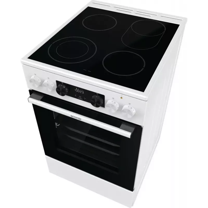 Fogão independente Gorenje GECS5C70WA placa elétrica com placas espirais, 4 zonas, branco, forno 70 L, botões rotativos, visor LED
