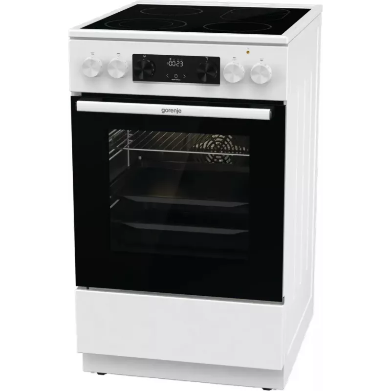 Fogão independente Gorenje GECS5C70WA placa elétrica com placas espirais, 4 zonas, branco, forno 70 L, botões rotativos, visor LED
