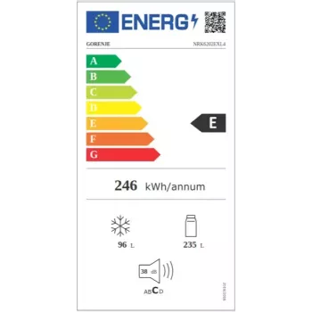 Combinado frigorífico-congelador independente Gorenje NRK6202EXL4, total 331 L (frigorífico 235 L / congelador 96 L), aço inoxidável, visor LED