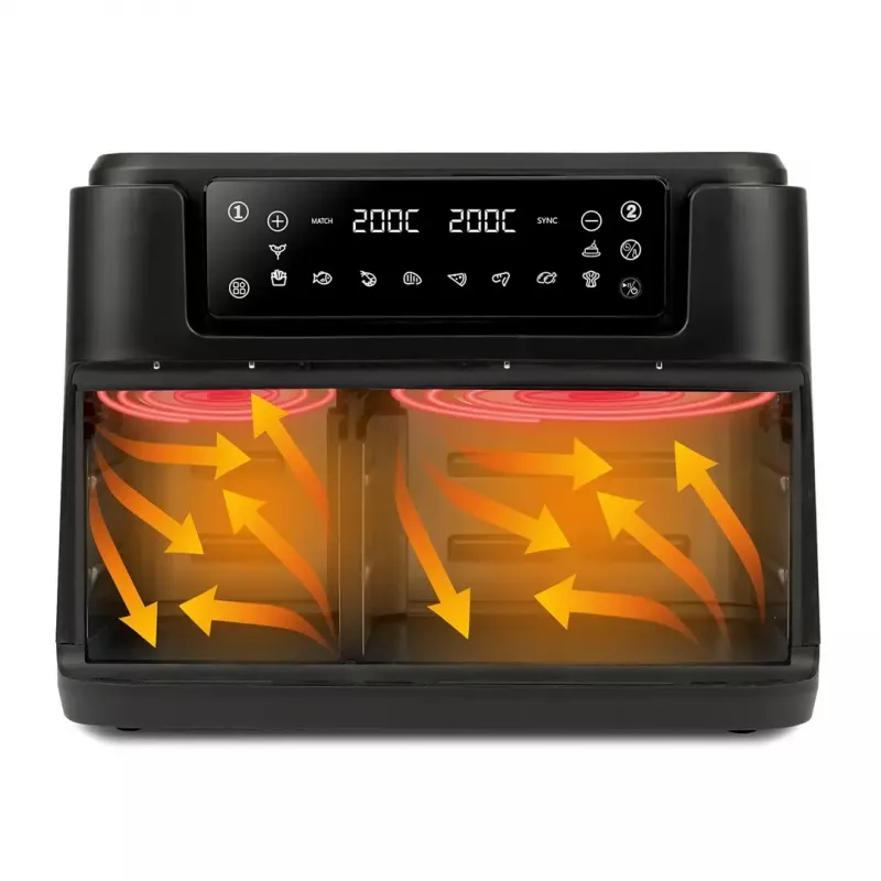 Fritadeira de ar quente Girmi FG26, fritadeira de mesa de cesto duplo, 9 l total (5,5 l + 3,5 l), 2400 W, 10 programas, até 200 °C