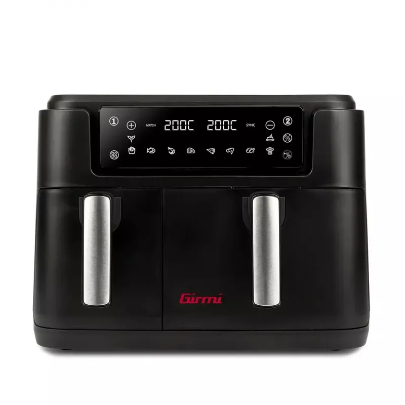 Fritadeira de ar quente Girmi FG26, fritadeira de mesa de cesto duplo, 9 l total (5,5 l + 3,5 l), 2400 W, 10 programas, até 200 °C