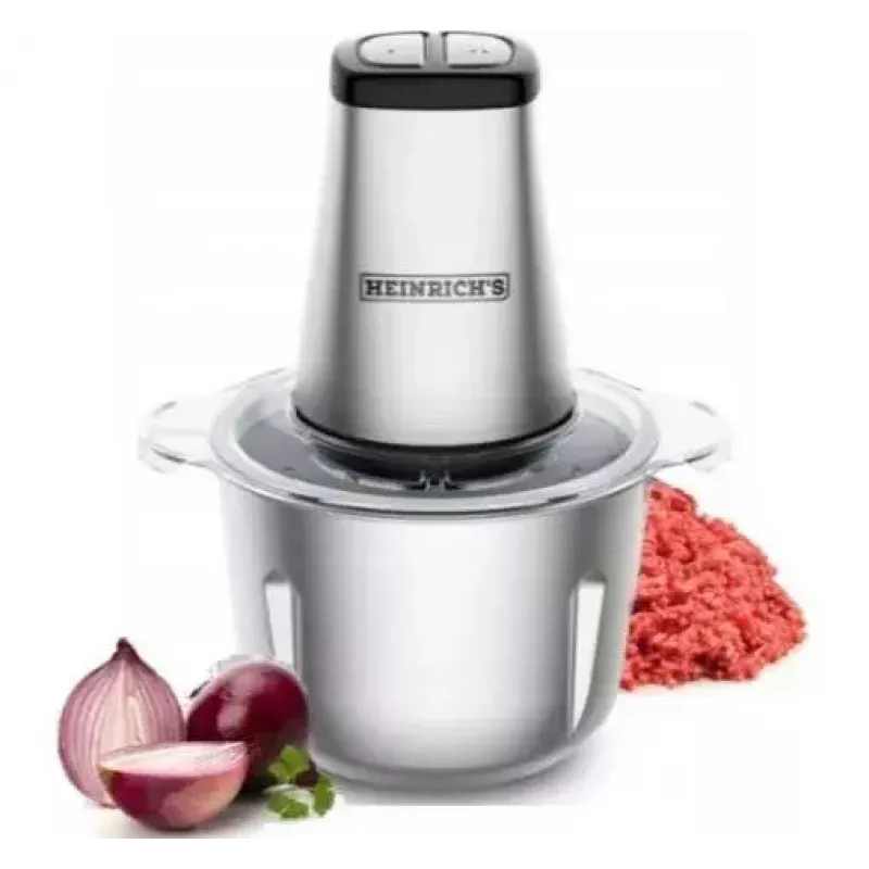 Picadora elétrica HEINRICH'S HMZ 8849 — 2 L, 500 W, trituração de gelo, cortador de legumes e frutas, cinzento