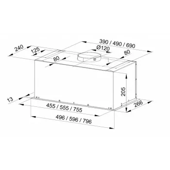 Exaustor encastrável de submontagem MAAN Fiugi 2 60, 600 mm, caudal máx. de extração 310 m³/h, filtro de carvão, aço, branco