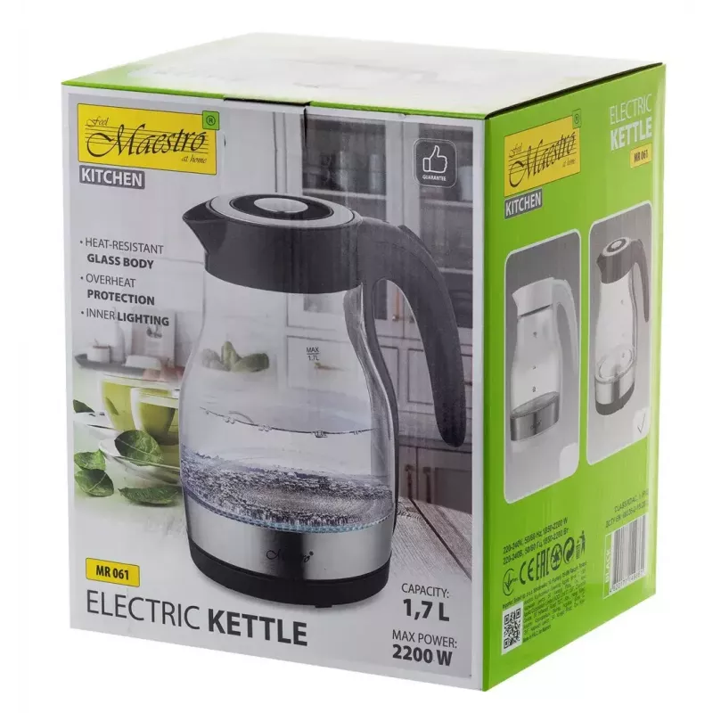 Maestro MR-061 chaleira elétrica, de vidro, 2200 W, preta