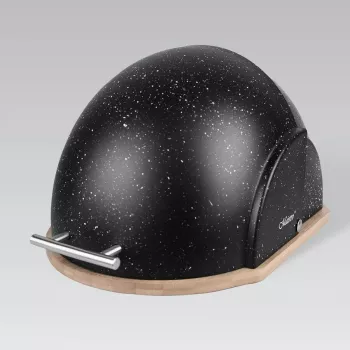 Caixa de pão Maestro MR-1678G-Preto – recipiente oval para guardar pão, plástico com tampa em bambu, 350×200×250 mm