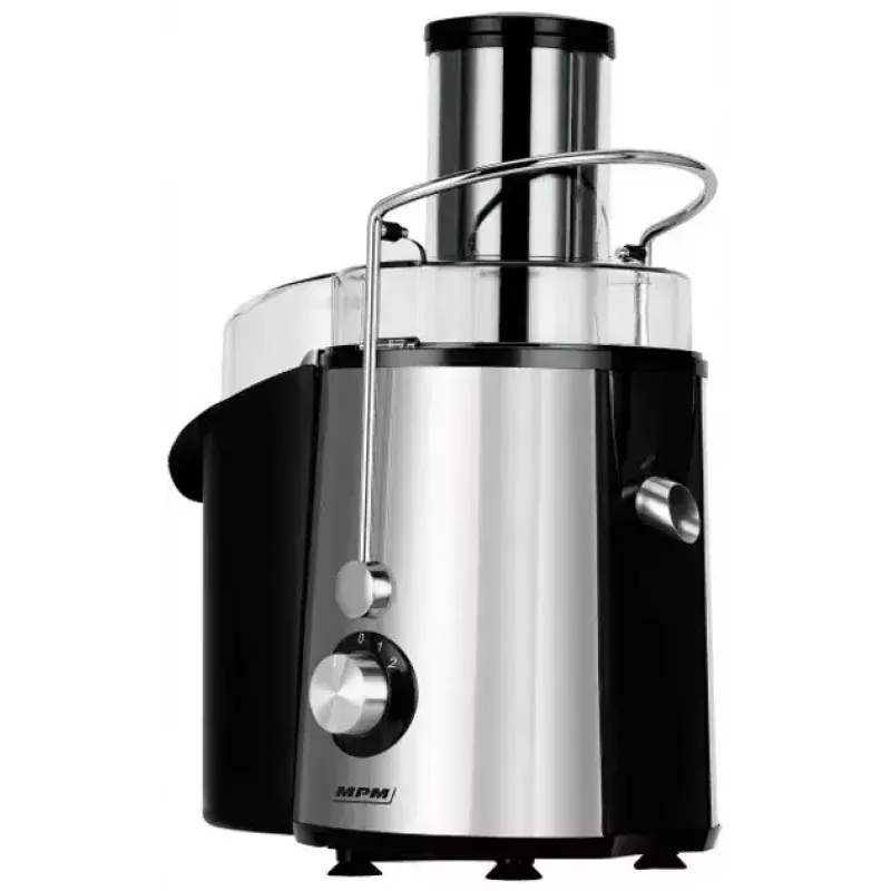 Centrifugadora de sumos MPM MSO-18-M, motor 1000 W, jarro de sumo 1 L, controlo de 2 velocidades, aço inoxidável, preto/prateado