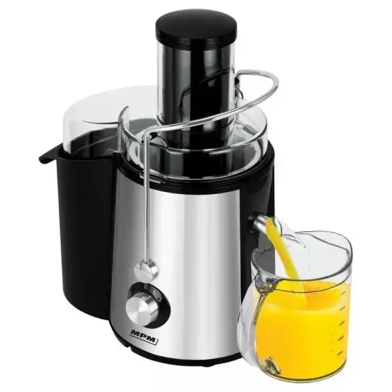 Centrifugadora de sumos MPM MSO-18-M, motor 1000 W, jarro de sumo 1 L, controlo de 2 velocidades, aço inoxidável, preto/prateado