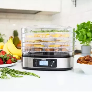 Desidratador MPM MSG-12, 6 tabuleiros, 380 W, 35–75 °C, temporizador 0,5–36 h, caixa em aço inoxidável