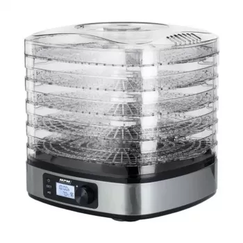 Desidratador MPM MSG-12, 6 tabuleiros, 380 W, 35–75 °C, temporizador 0,5–36 h, caixa em aço inoxidável