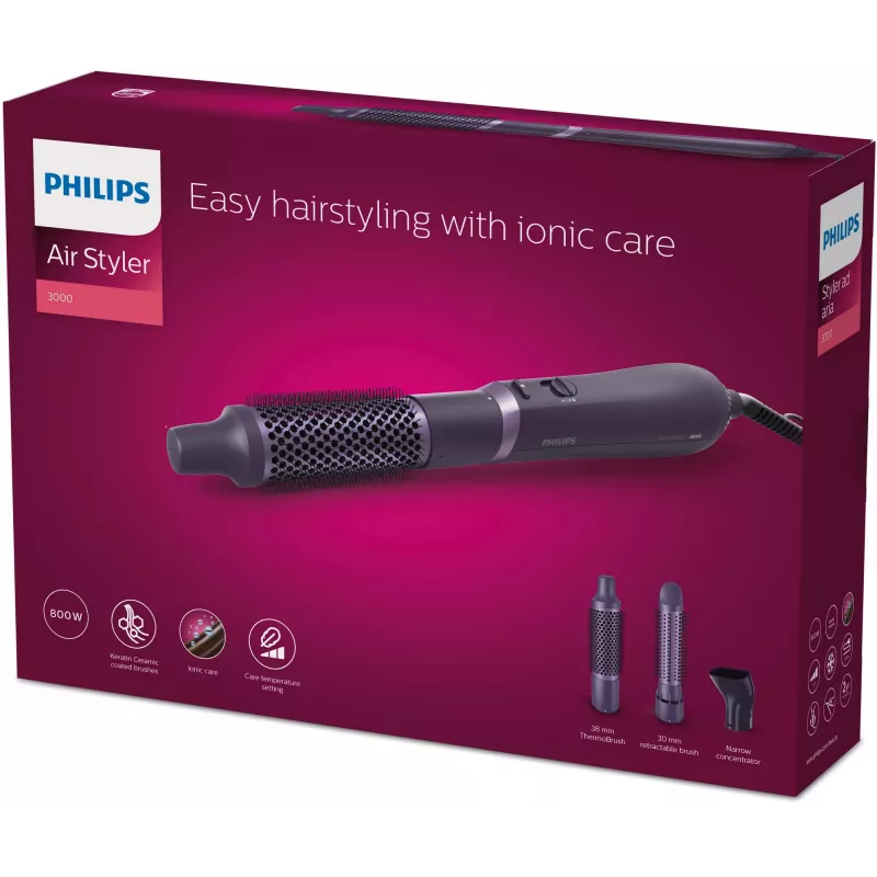 Conjunto de styling de cabelo Philips 3000 series BHA305/00 — 800 W, 3 níveis de calor, 3 acessórios, roxo