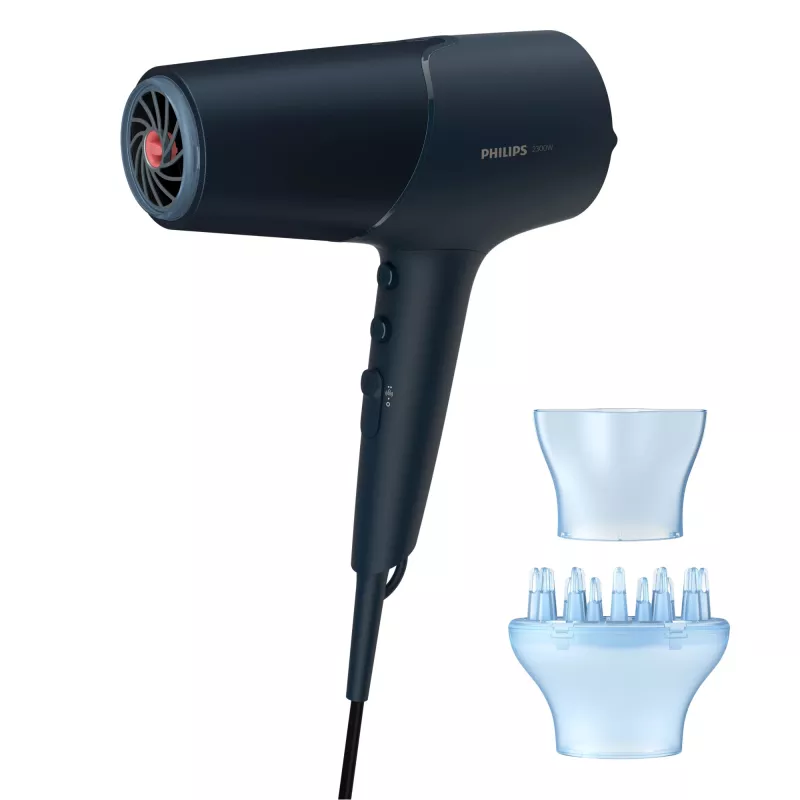 Secador de cabelo Philips BHD512/00 2300 W, 6 níveis de calor/velocidade, iónico, difusor e concentrador, azul-marinho