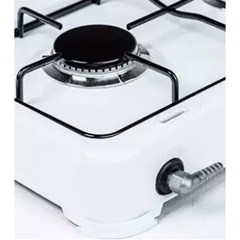 Fogão a gás Ravanson K-02T fogareiro de bancada de 2 bicos, GPL G30, 3,71 kW, superfície esmaltada, botões rotativos, grelha metálica