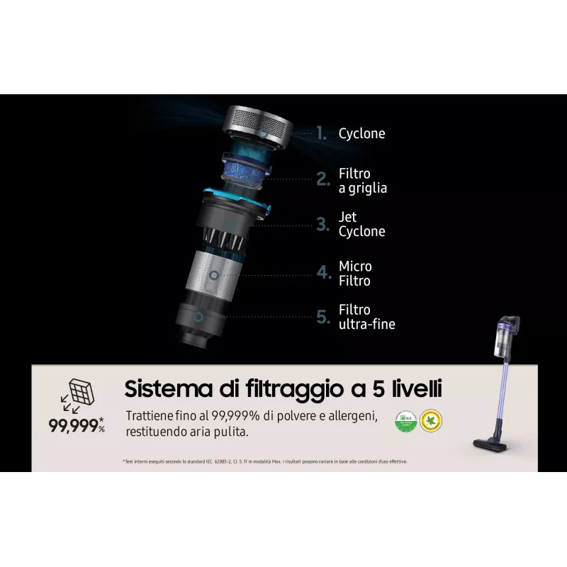 Aspirador vertical Samsung VS15A6031R4 bateria seco sem saco 0,8 L preto