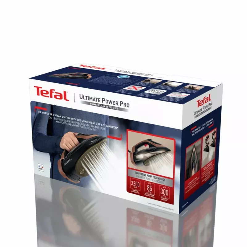 Ferro de engomar a seco e a vapor Tefal Ultimate Power Pro FV9E50 base Durilium AirGlide Autoclean 3200 W preto, cobre