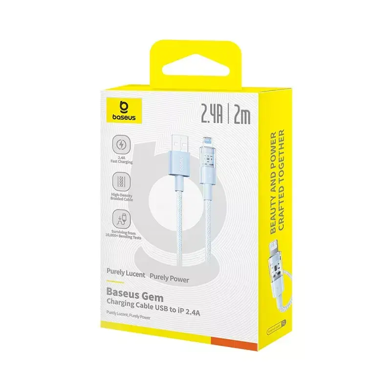 Cabo USB Baseus Gem P10373003311-01 — 2 m, 2,4 A, Lightning para USB-A, revestimento em nylon, azul