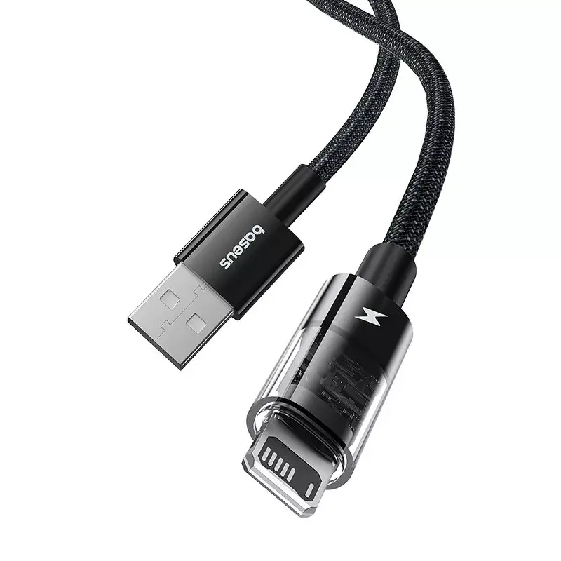 Cabo de carregamento USB Baseus Gem P10373003111-00, 1 m, 2,4 A, revestimento em nylon, Lightning, USB-A, preto