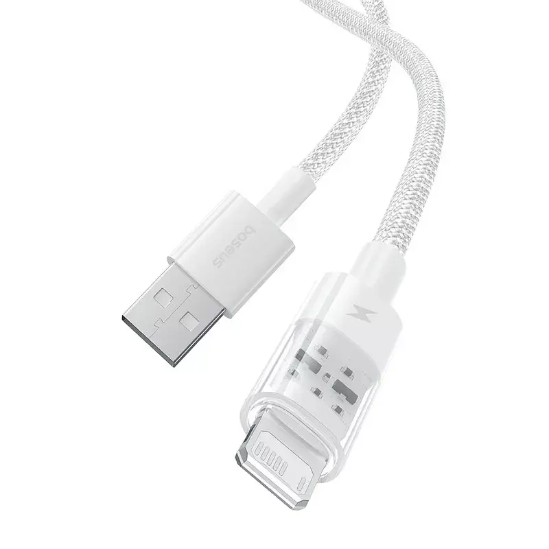 Cabo de carregamento USB Baseus Gem P10373003211-00, 1 m, 2,4 A, Lightning/USB-A, branco, revestimento em nylon