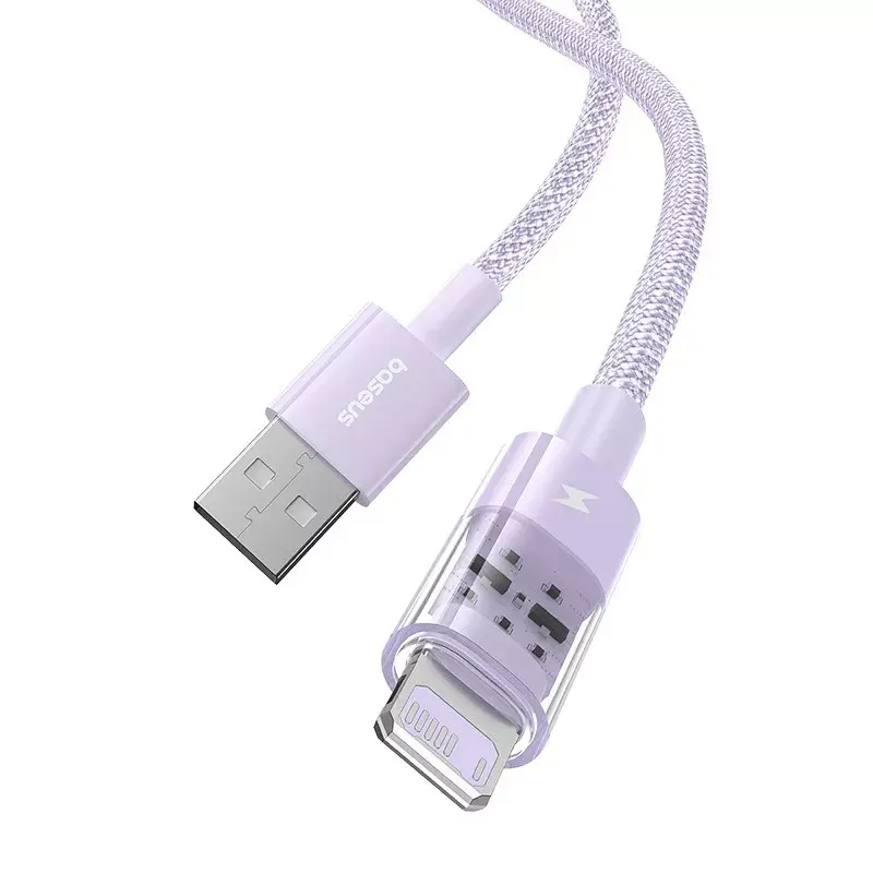 Cabo USB Baseus Gem P10373003511-00 — 1 m nylon, Lightning para USB-A, carregamento rápido 2,4 A, roxo