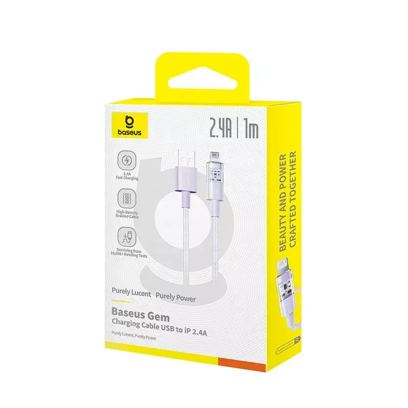 Cabo USB Baseus Gem P10373003511-00 — 1 m nylon, Lightning para USB-A, carregamento rápido 2,4 A, roxo