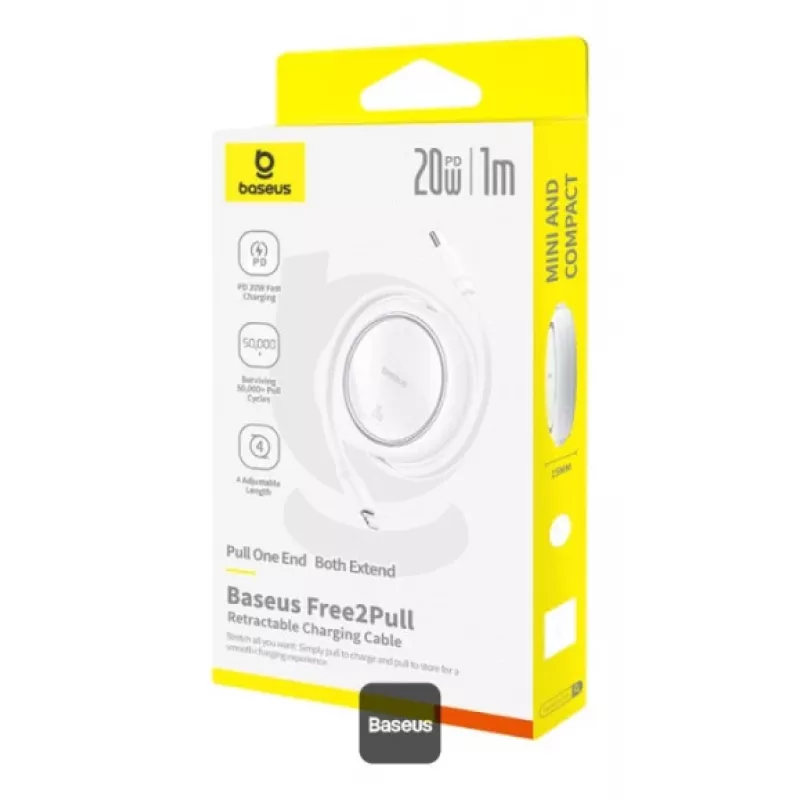 Cabo de carregamento rápido BASEUS Free2pull extensível USB C para Ip Lightning 1 M 20 W branco