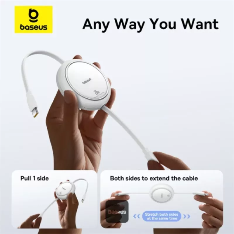 Cabo de carregamento rápido BASEUS Free2pull extensível USB C para Ip Lightning 1 M 20 W branco