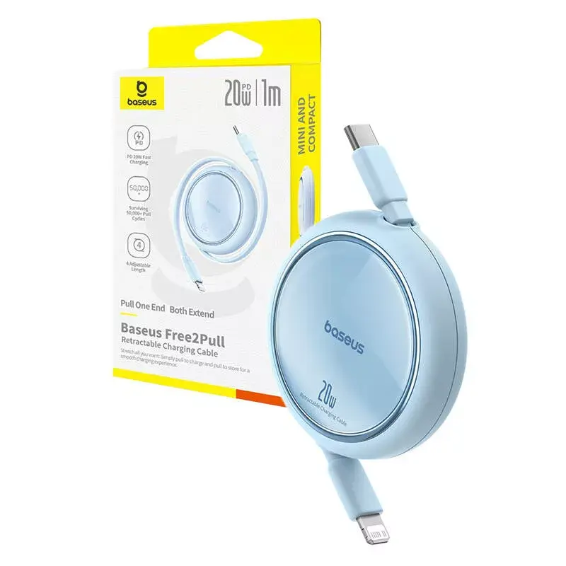 Cabo USB-C para Lightning Baseus Free2Pull 20 W, 1 m, azul, 480 Mbit/s, USB PD
