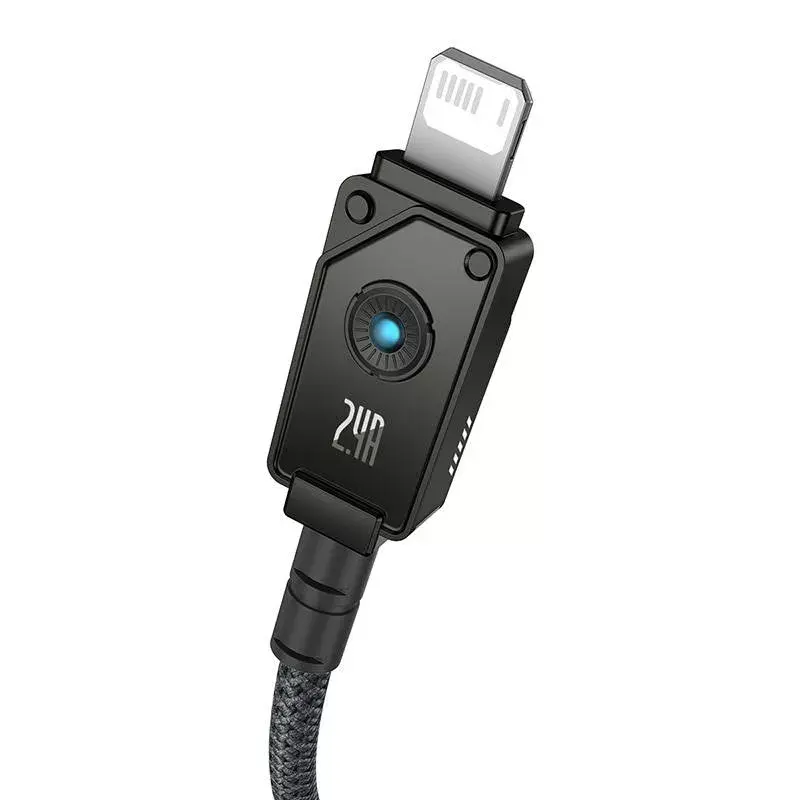 Cabo USB-A para Lightning Baseus P10355802111-00 — 1 m, 5V/2.4A, USB PD, fibra aramida, Preto